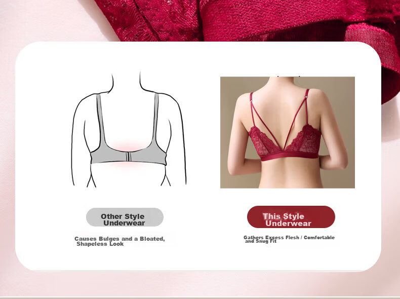 KJ Front Closure Bra Set for Women Sexy Backless Wireless Push-Up Plus Size Bra Red Year Premium Gift 27