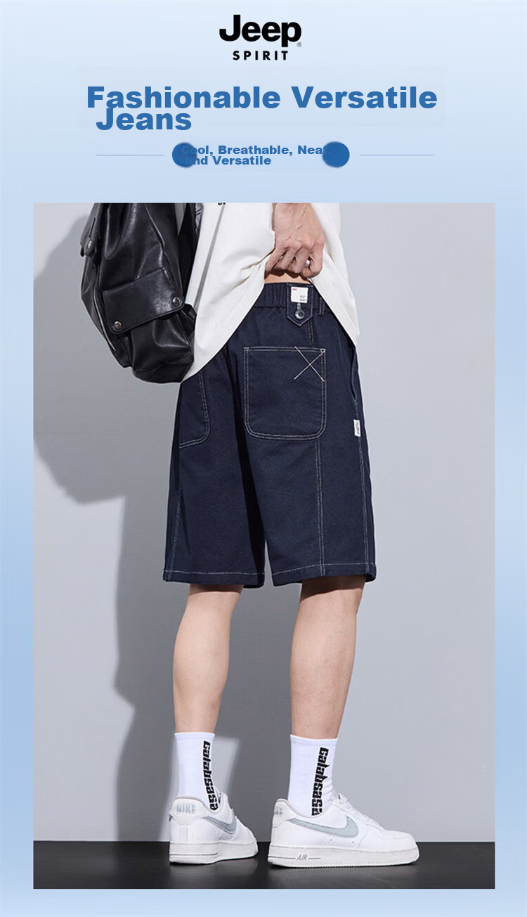 JEEP SPIRIT Men's Blue Denim Shorts Summer Straight Loose American Style Casual Five-Point Pants Size 36 1