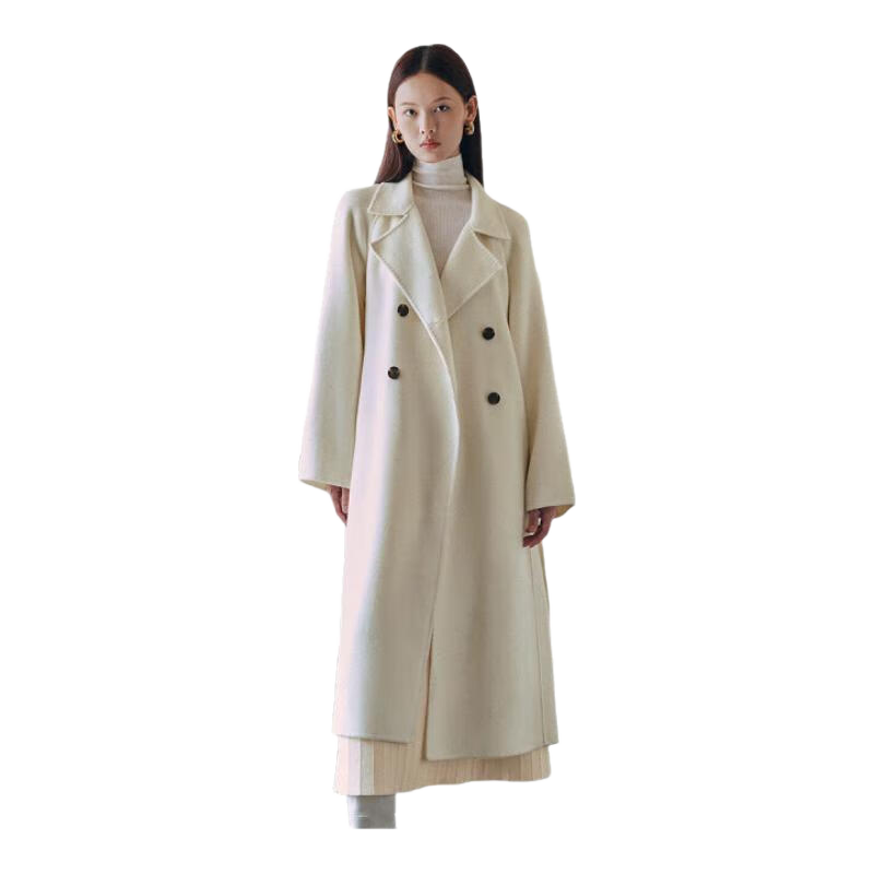 Peacebird Women's Wool Coat Master Selection Woolen Bathrobe Double-Sided Wool Hepburn Style Off-White XS