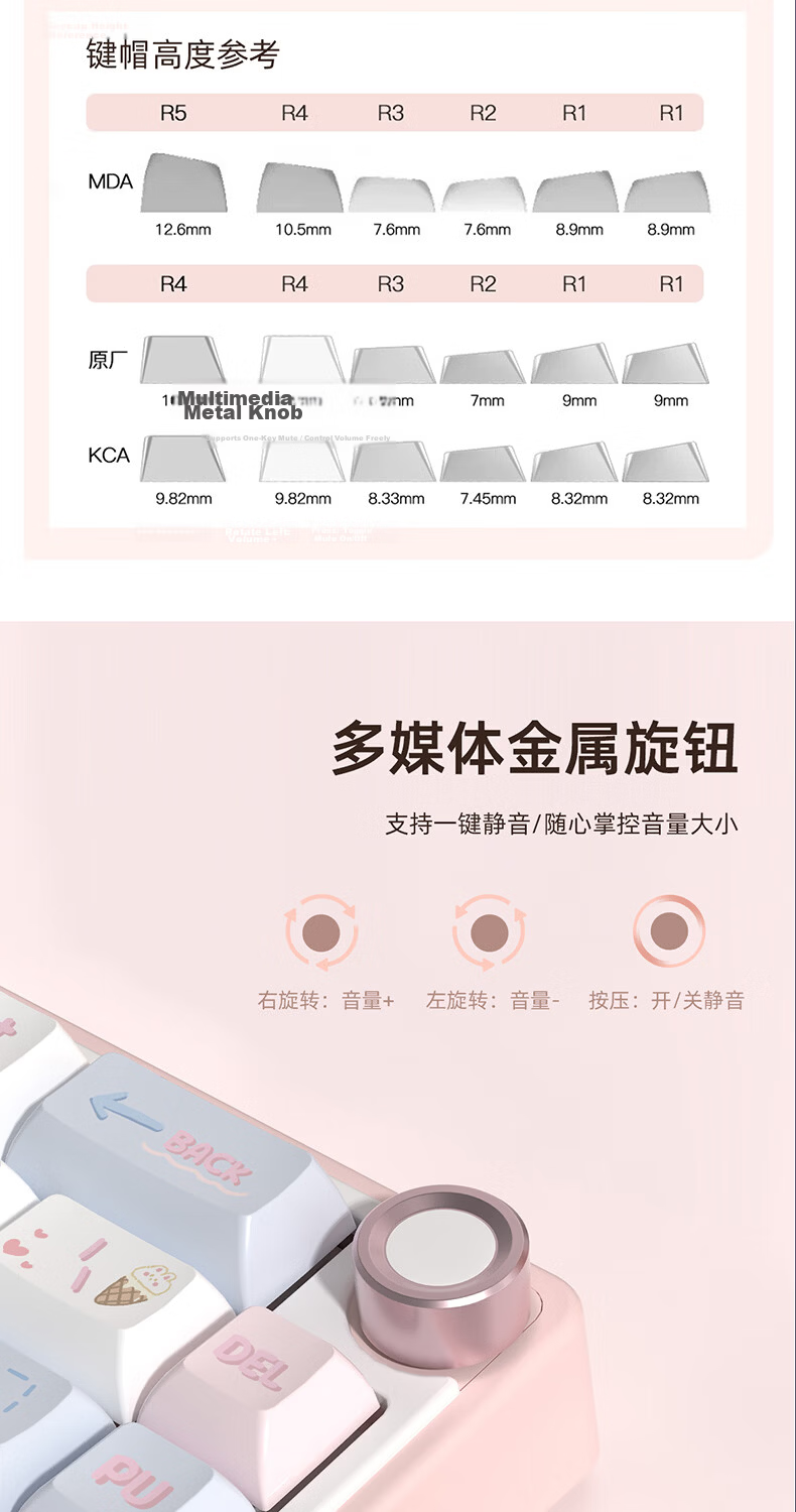 RK R65 Tri-Mode Custom Mechanical Keyboard Wireless 2.4G Wired Bluetooth Silent Switch Hot-Swappable Gasket Structure 66-Key Gaming Ice Cream Peach Switch V3 8