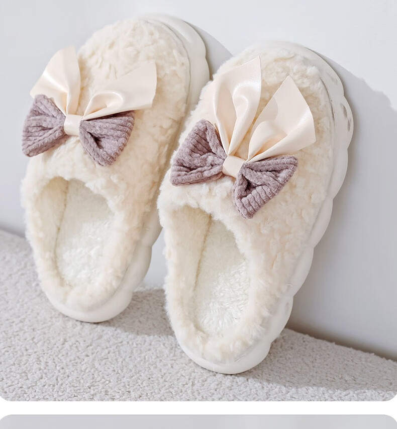 Huameijianbu Butterfly Bow Women's Cute Warm Thick-Soled Home And Outdoor Cotton Slippers HM298 White Size 40-41 28