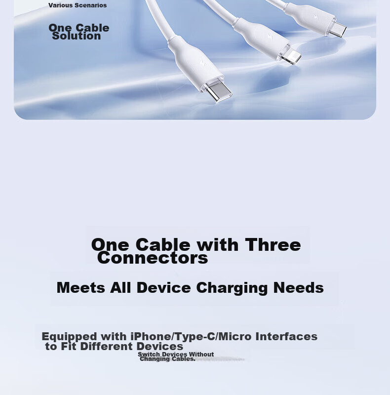 BASEUS Apple 16/15 Charging Cable Data Cable Fast Charge 3.5A Multi-in-1 Type-C Moonlight White 1.2m 5
