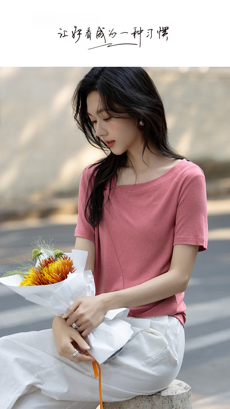 Demana [With Wool and Lyocell] Summer Stylish Twist Slim Fit High Elasticity Short Sleeve Slimming T-Shirt for Women Premium Quality 1