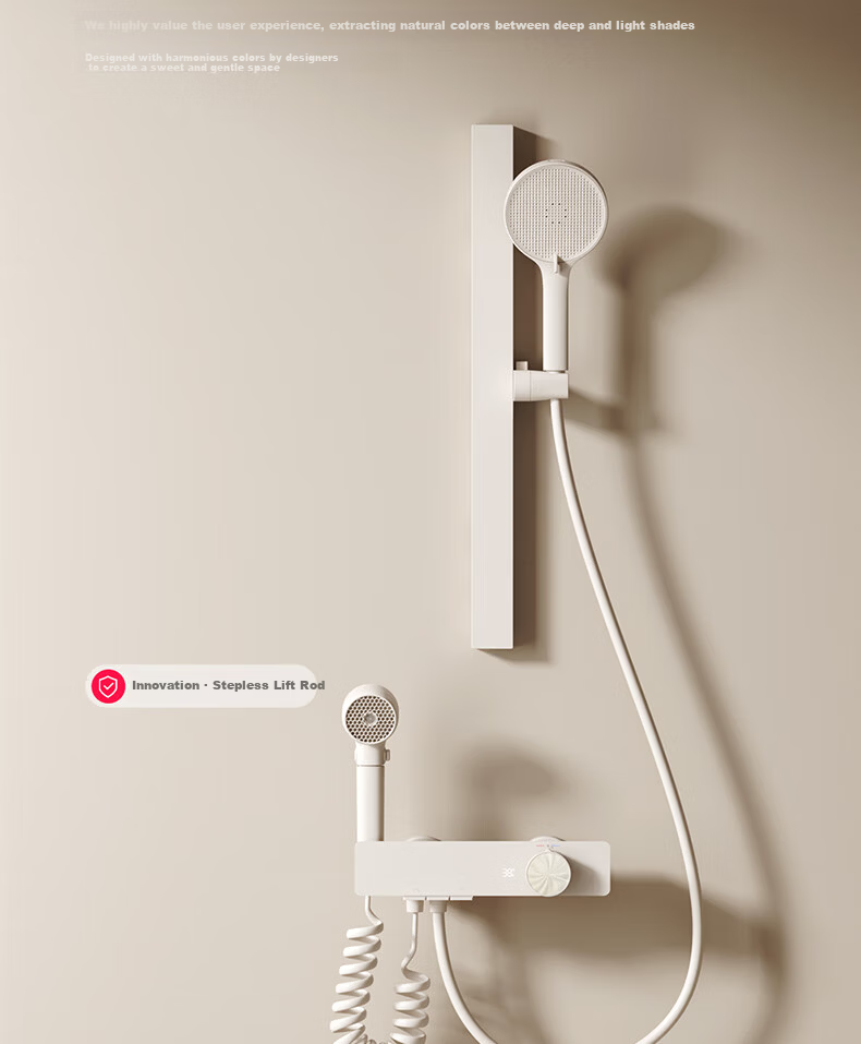 Mona Lisa Shower Set Small Apartment Digital Display Adjustable Full Copper Bathroom Simple Pressurized Piano Shower M13 Milk White 5