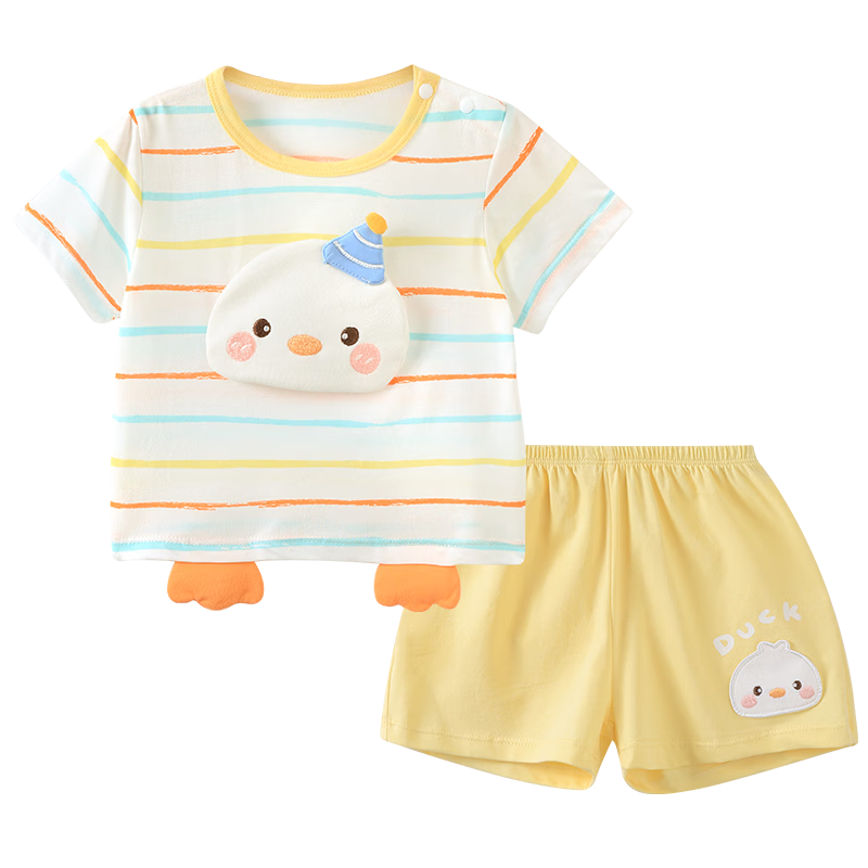 Youqi Unisex Baby Short Sleeve and Shorts Summer Modal Cotton Lightweight Stylish Two-Piece Set Children's Outfits