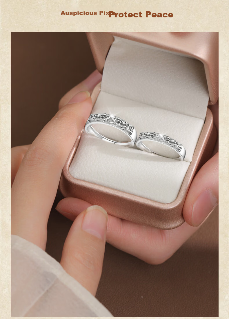 MANHE S999 Pure Silver Pixiu Couple Rings Set for Men and Women Engagement Wedding Diamond Rings Birthday Gift for Girlfriend 7