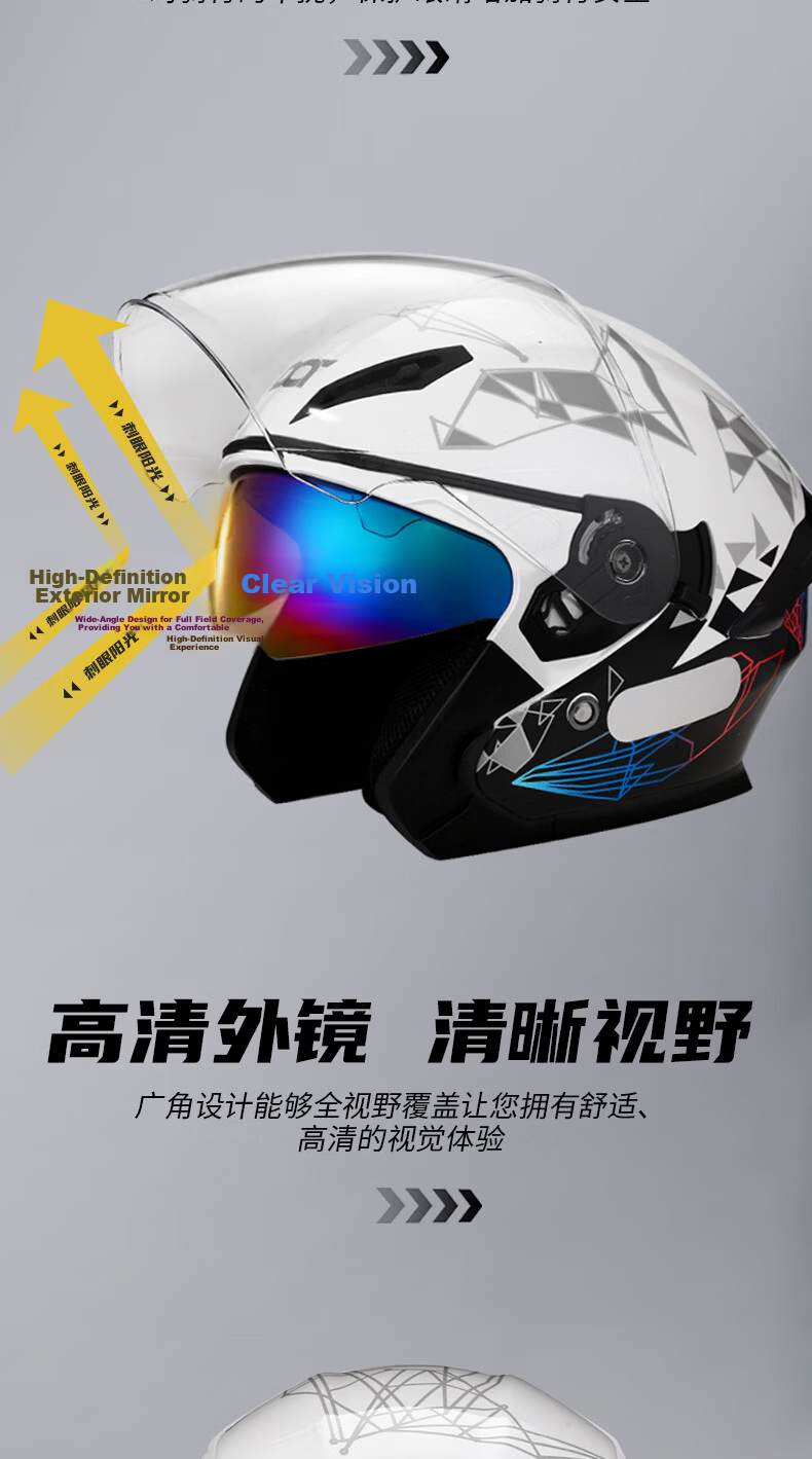 YEBAO New National Standard 3C Certified Class A Unisex Electric Motorcycle Helmet Warm Windproof Safety 3/4 Helmet Glossy Black L 3