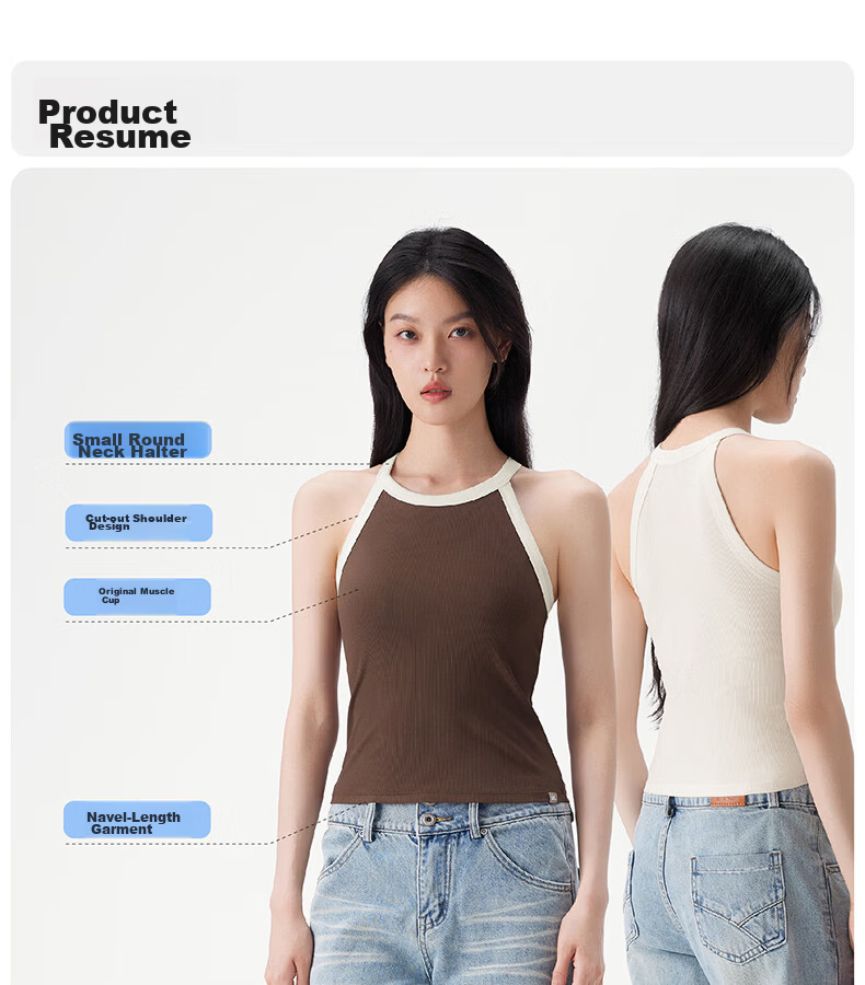 Half-Lined Cooling Padded Halter Tank Top for Women Slim Fit with Built-in Bra Pad Dark Chocolate Black S 34