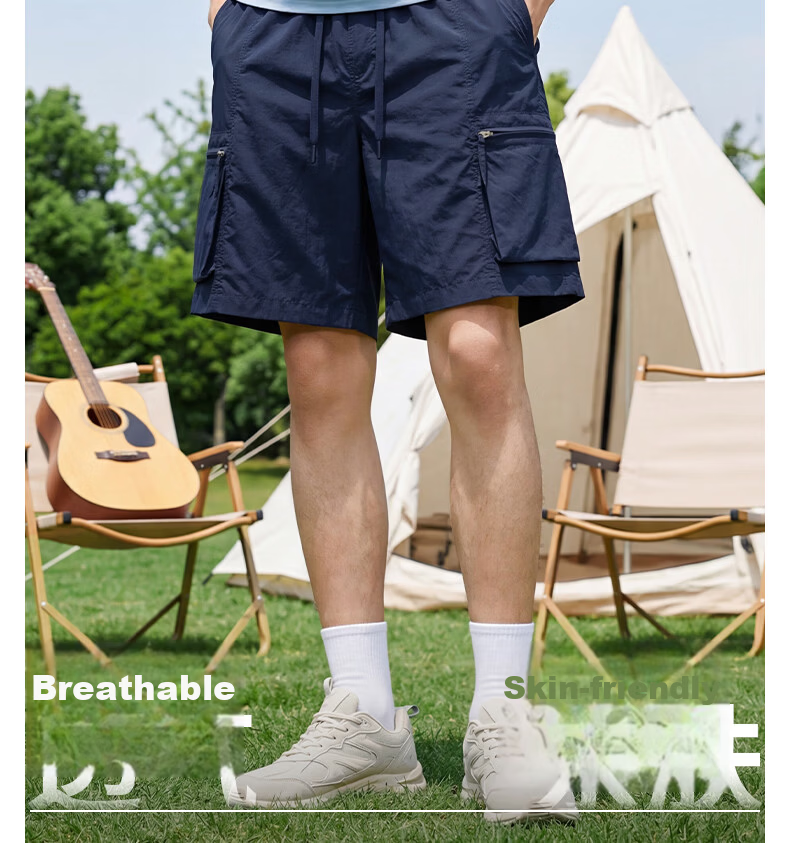Baleno Men's Summer Shorts Simple Large Pocket Cargo Trendy Casual Loose Breathable Student Knee-Length Pants 8