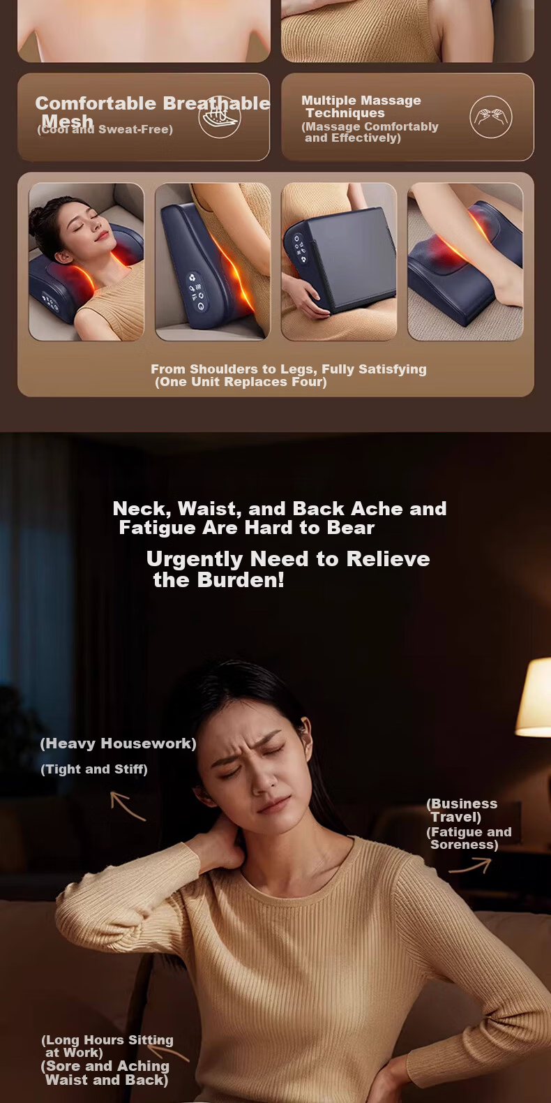 Ai Professor Cervical Massager Waist Massager Massage Pillow Shoulder Neck Waist Back Leg Massage Cushion Full Body Automatic Kneading Heating Practical Birthday Gift for Parents Elderly 2