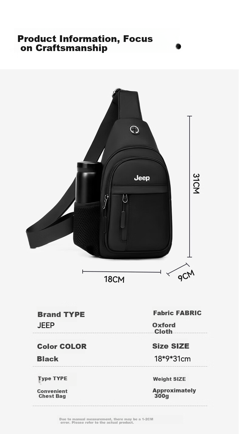 JEEP Men's Casual Commuter Large Capacity Crossbody Bag Water-Resistant Chest Bag Outdoor Travel Small Shoulder Bag for Phones 10