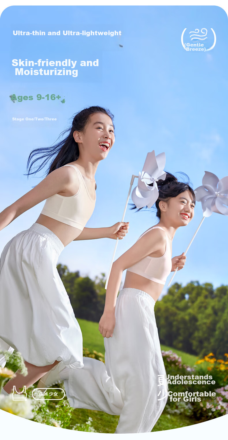 PurCotton Ultra-Thin Cotton Bra for Teenage Girls, Light Breathable Cotton Underwear for Middle School Students Aged 12-16, Self-Operated Second And Third Stage 16