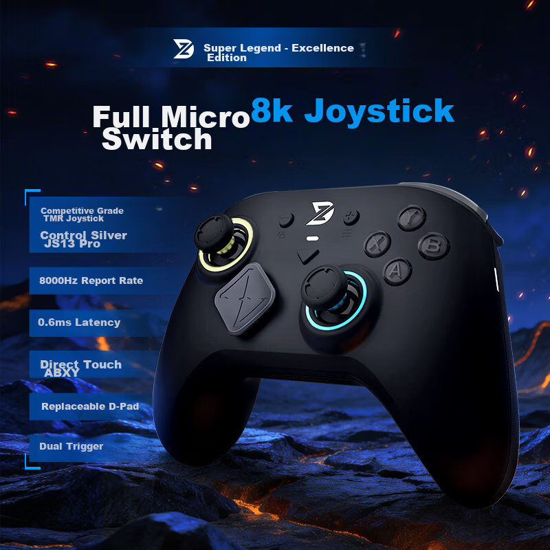 Actuon Super Legend S Elite Edition Wireless Gaming Controller Vibration Motion Sense 8K Bluetooth Switch Controller for PC Mobile Steam TV NS Switch 2 [Radiant Black]