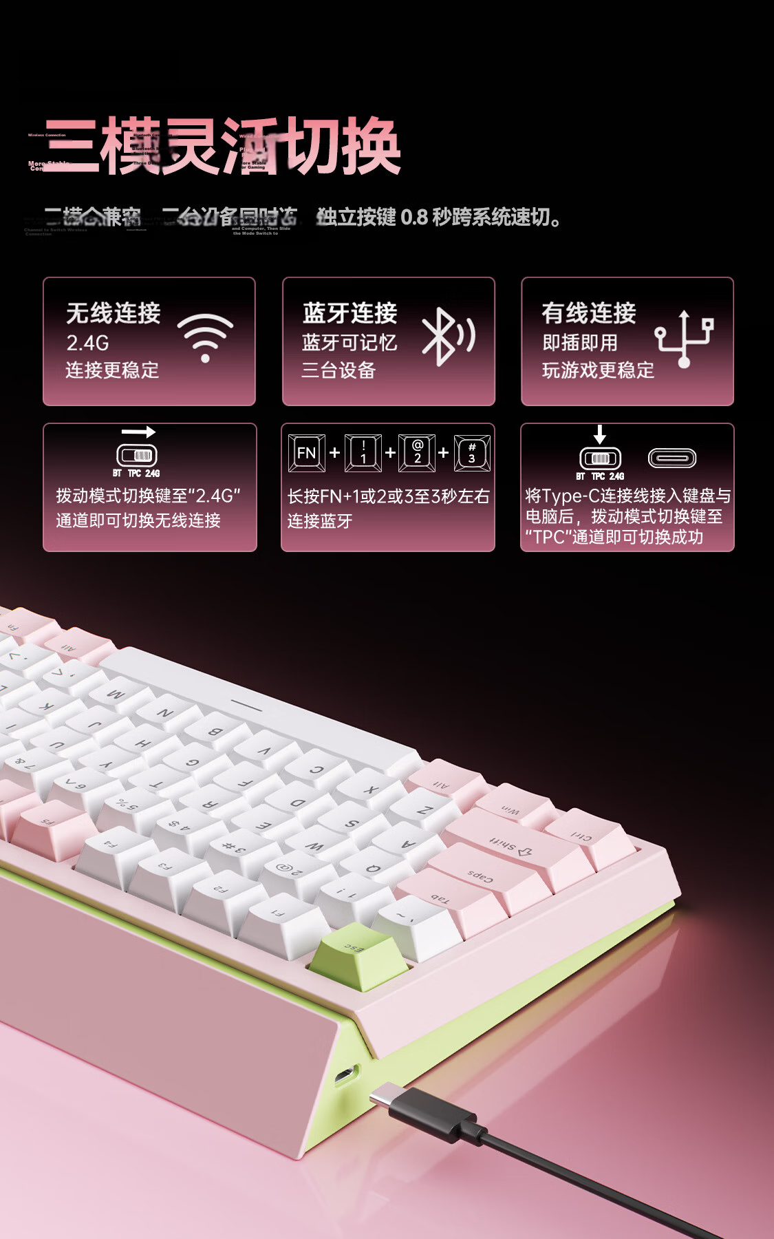 AUSDOM U75 Custom Mechanical Keyboard Wired/Wireless/Bluetooth Tri-Mode Hot-Swappable 75-Key Gasket Structure RGB Gray HIFI Golden Taurus Switches for Gaming and Office 13