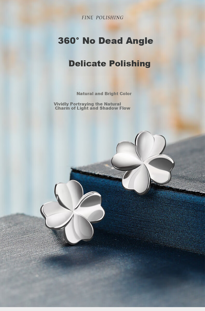 China Jewelry Pure Silver Lucky Four-Leaf Clover Stud Earrings for Women 2026 New Style Silver Ear Piercing Earrings Birthday Gift for Girlfriend 5