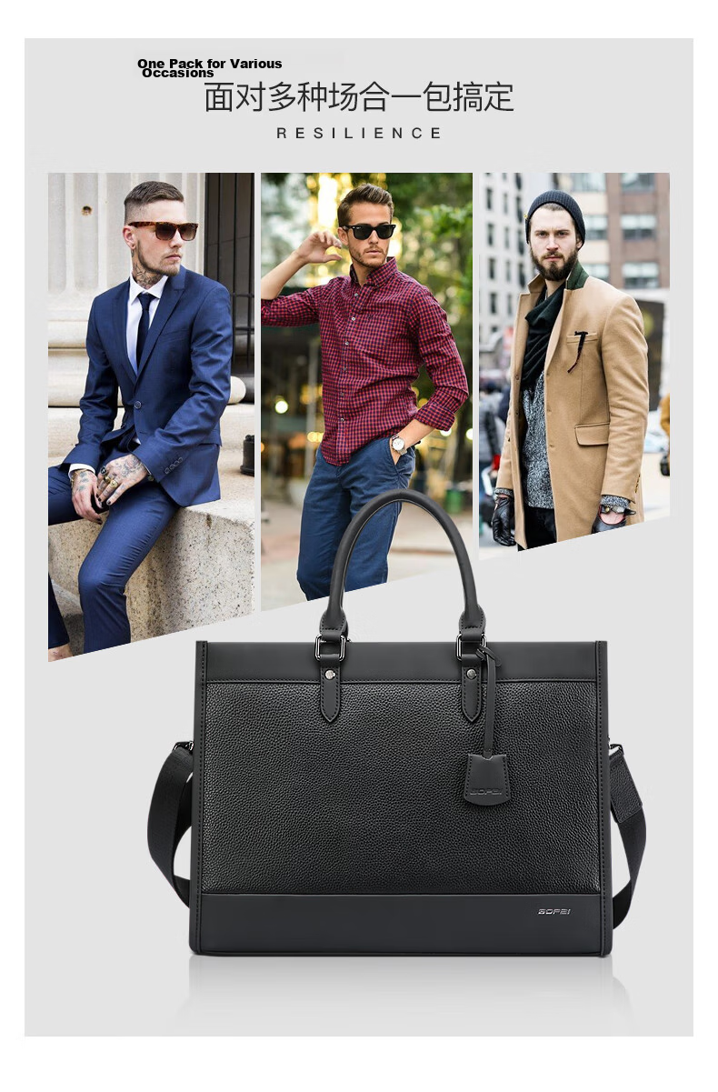 Bopai Briefcase, Large Capacity Business Handbag for Men, Top-Grain Leather Laptop Bag, Father's Day Gift 8