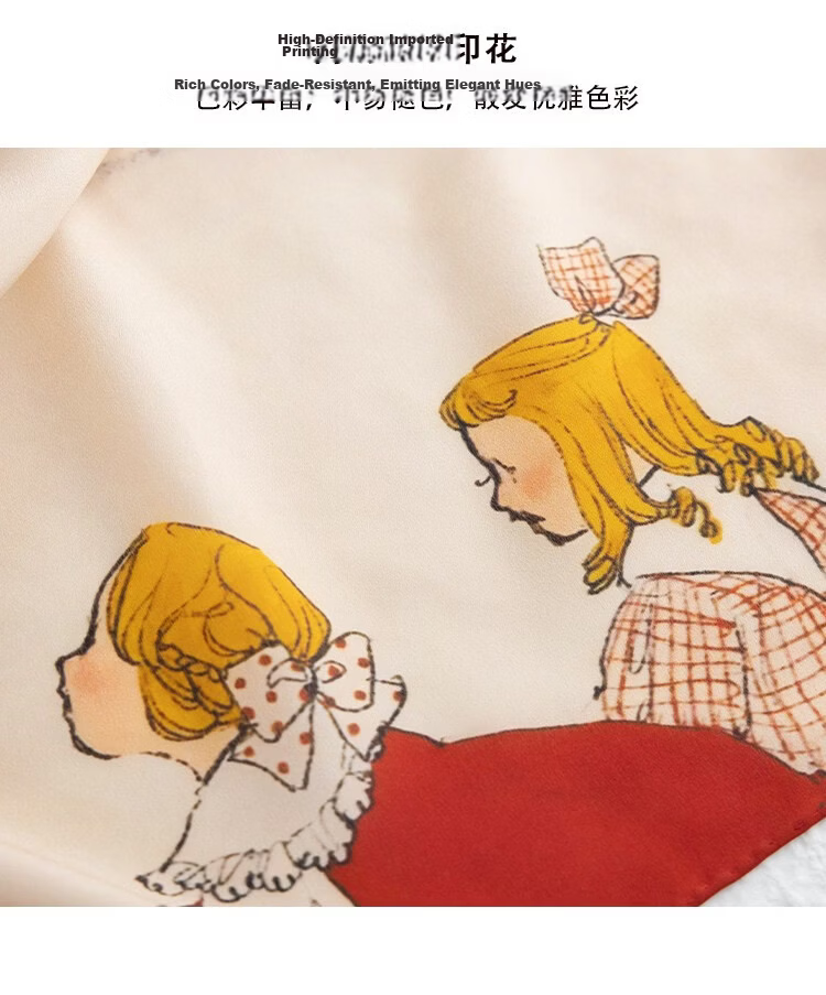 Lagur Swan Fairy Tale Silk Scarf Mulberry Silk Headband Summer Women's Square Scarf Fairy Tale Town (Pink Gift Box) 6