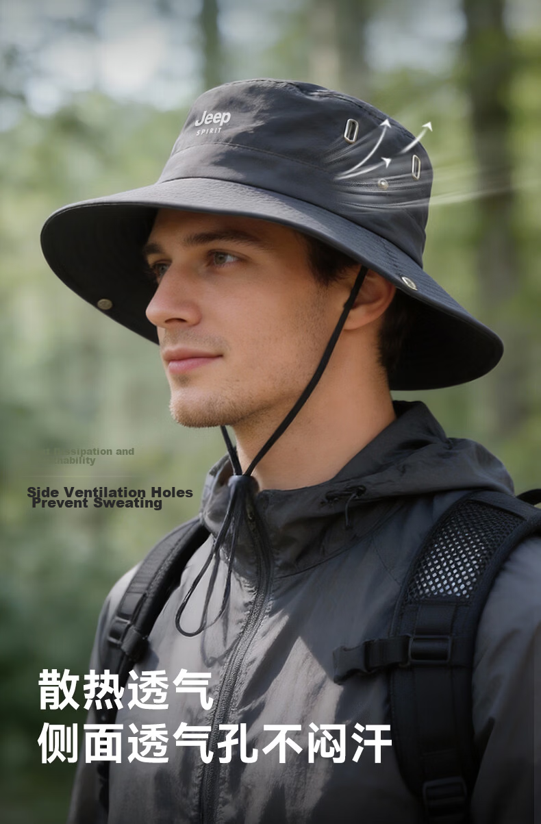 JEEP SPIRIT Men's Fisherman Hat Sunshade Cap 2026 Summer New Fishing Mountaineering Sun Protection Hat YF2287 Gray 4
