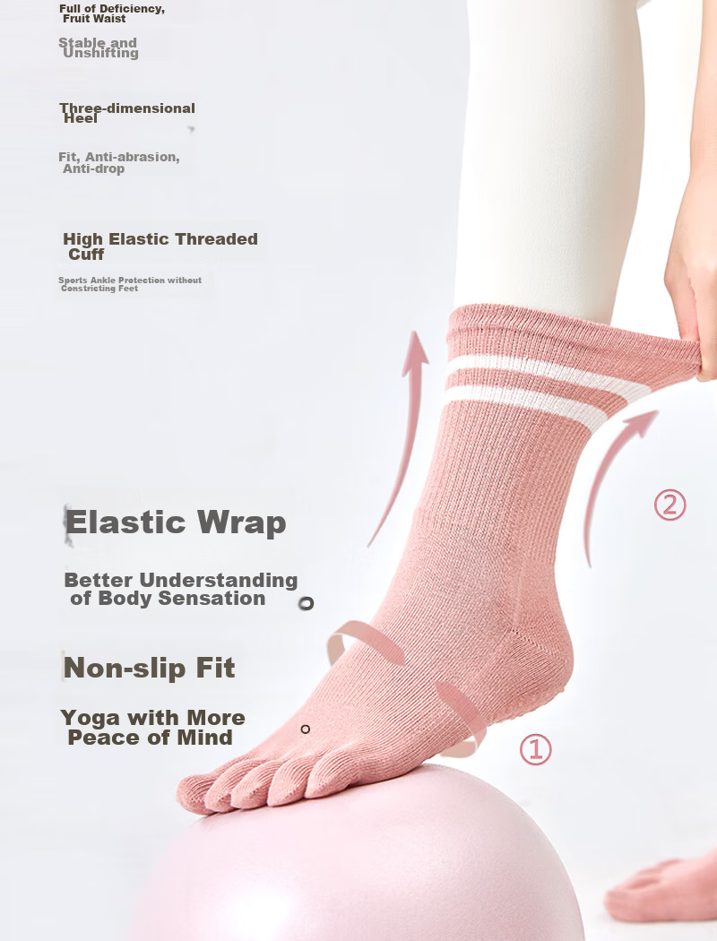 XUEXIMAN Yoga Socks for Women, Professional Non-Slip Mid-Calf Five-Toe Socks, Pilates Socks, Sports Anti-Slip Fitness Socks for Autumn And Winter 5