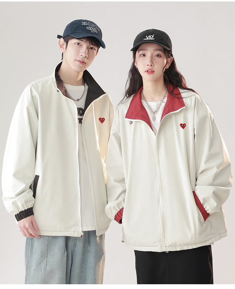 Chaersitaoxin Double-Sided Jacket for Men, Spring And Autumn, Couple's Windproof Coat, Red, Size M 14