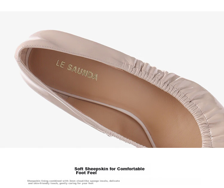 Le Saunda 26 New Style Queen Stride Pointed Toe French Style Elegant Commuter Lambskin Flats Women 7M47502 Ebony Black BKP35 5