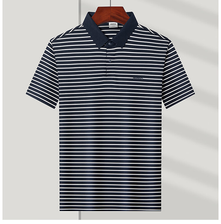 Edenbo Men's Short Sleeve Polo Shirt Spring Summer Striped Skin-Friendly Commuter Top Navy Blue 170/88A (L) 18
