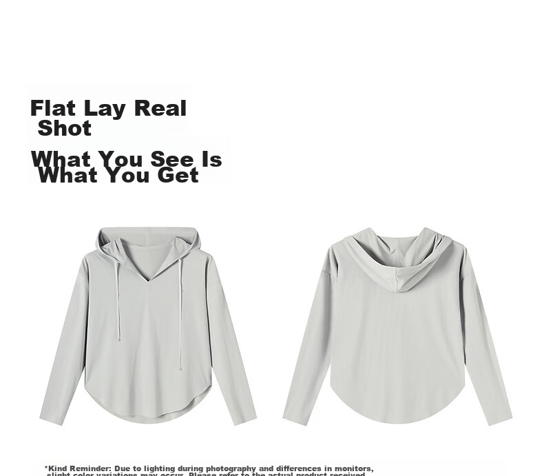TonLion 2026 Spring Women's Hooded Long Sleeve T-Shirt Light Gray M 3