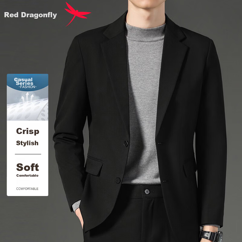 RED DRAGONFLY Men's Autumn Winter Slim Fit Korean Style Business Formal Suit Jacket Black XL