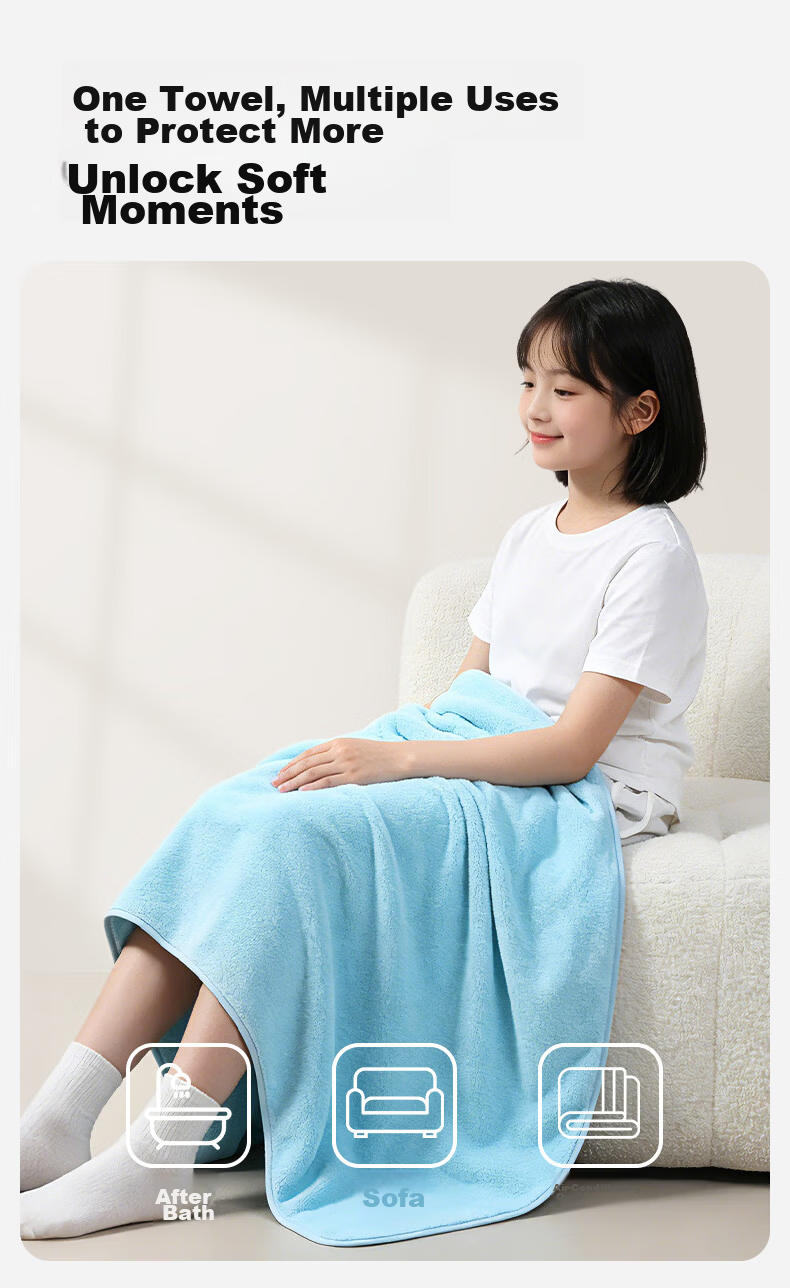 MINISO Kids Bath Towel Non-Pure Cotton Quick-Dry Absorbent Wearable Large Towel Wrap Blue 9