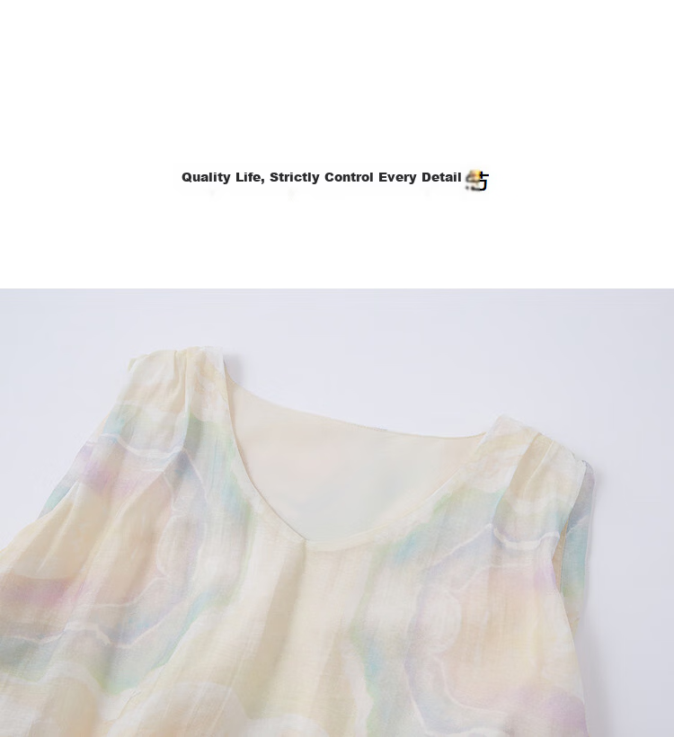 Demana [Smooth Lyocell] Summer French Vacation Style V-Neck Sleeveless Printed Slim Dress for Petite Women 12