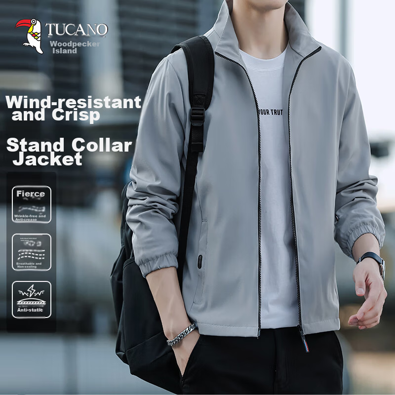 Woodpecker [Windproof and Crisp] Men's Summer Business Loose Casual Sports Daily Trendy Jacket Light Gray 4XL