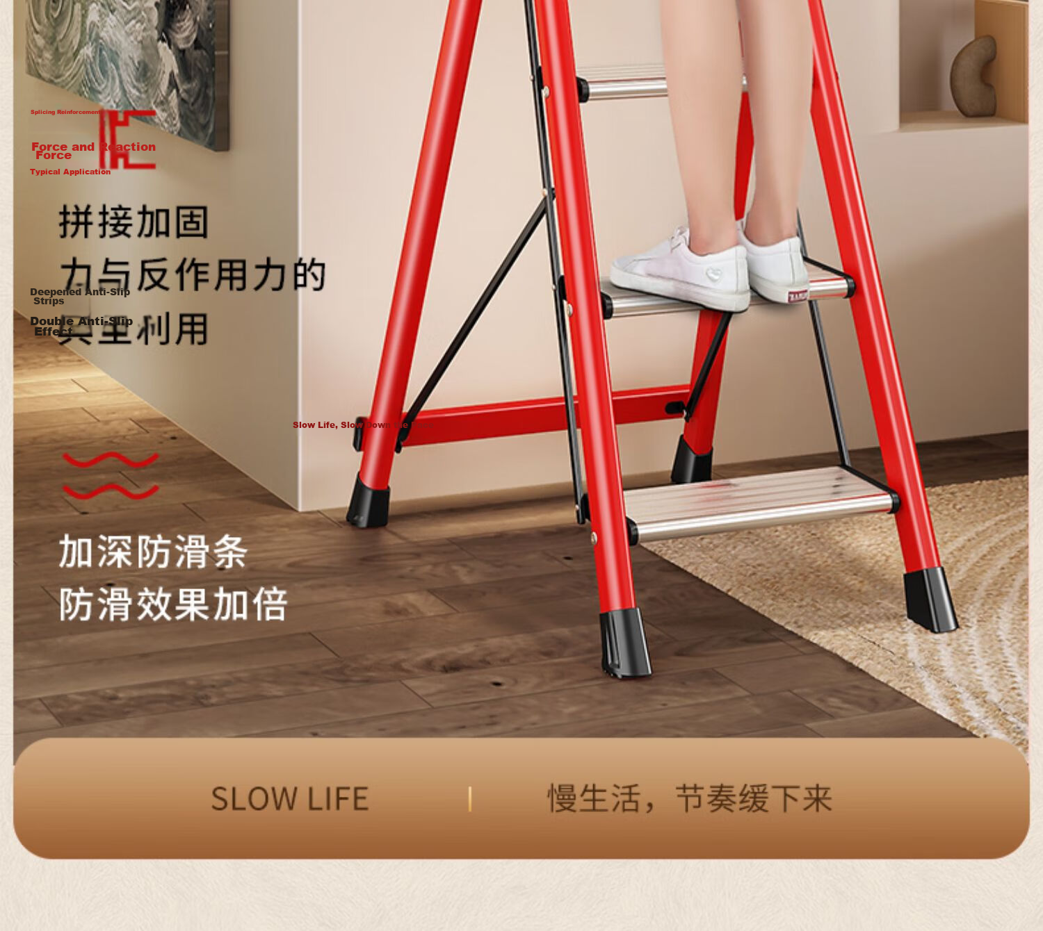 YuanNai Household Safety Folding Ladder Aluminum Alloy Step Ladder White - Four Step Ladder 10