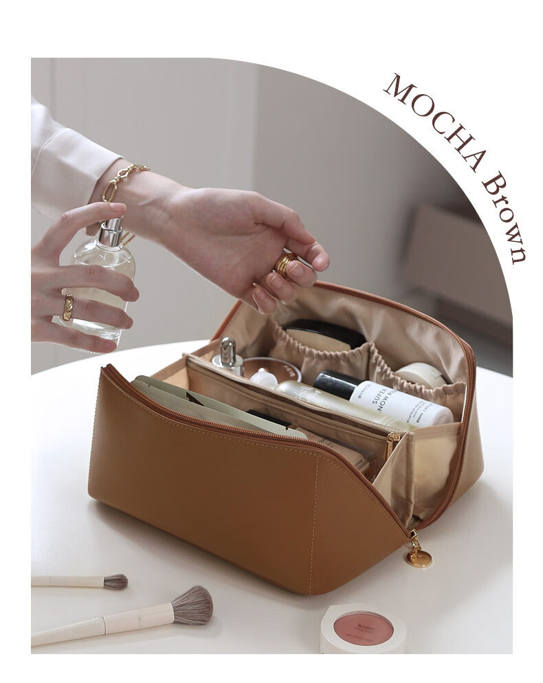 BWNK Travel Toiletry Bag with Wet And Dry Separation, Business Trip Toiletry Organizer Set for Men And Women, Large Capacity Portable Makeup Bag, Beige 3