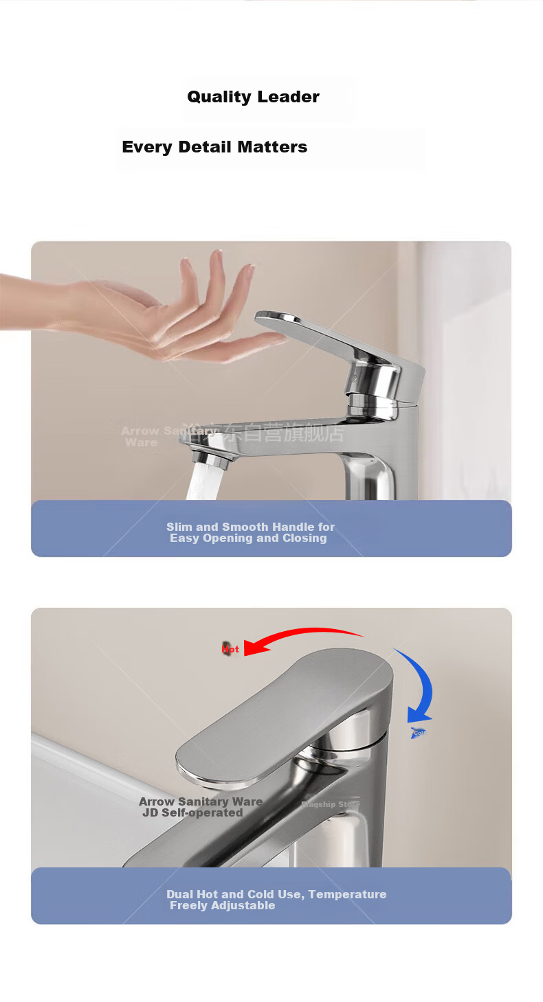 ARROW YJ Brass Single Hole Bathroom Basin Faucet Hot and Cold Mixer Tap for Home Washbasin 11