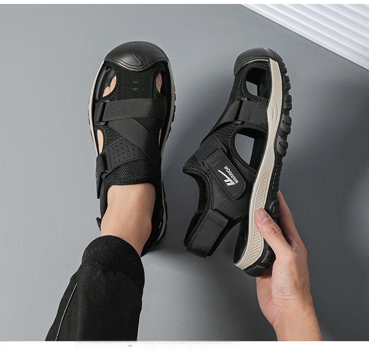 Warrior Men's Summer Breathable Sandals Closed-Toe Beach Commuter Shoes WSL(WZ)-1755 Khaki Black Size 39 6