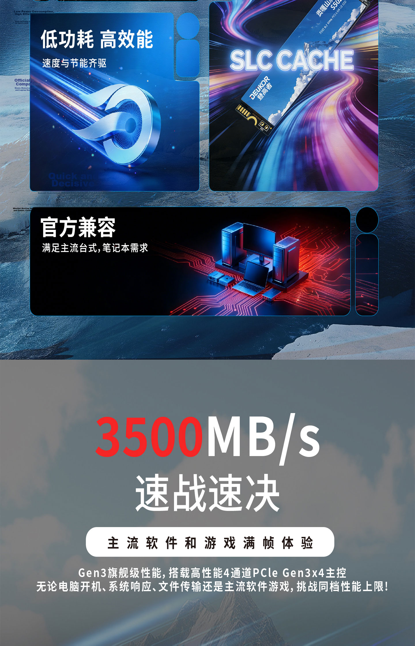DengGaoZhe 256GB SSD Solid State Drive M.2 NVMe PCIe 3.0 Desktop All-in-One Laptop Storage Accessory Gongga Mountain S502 4
