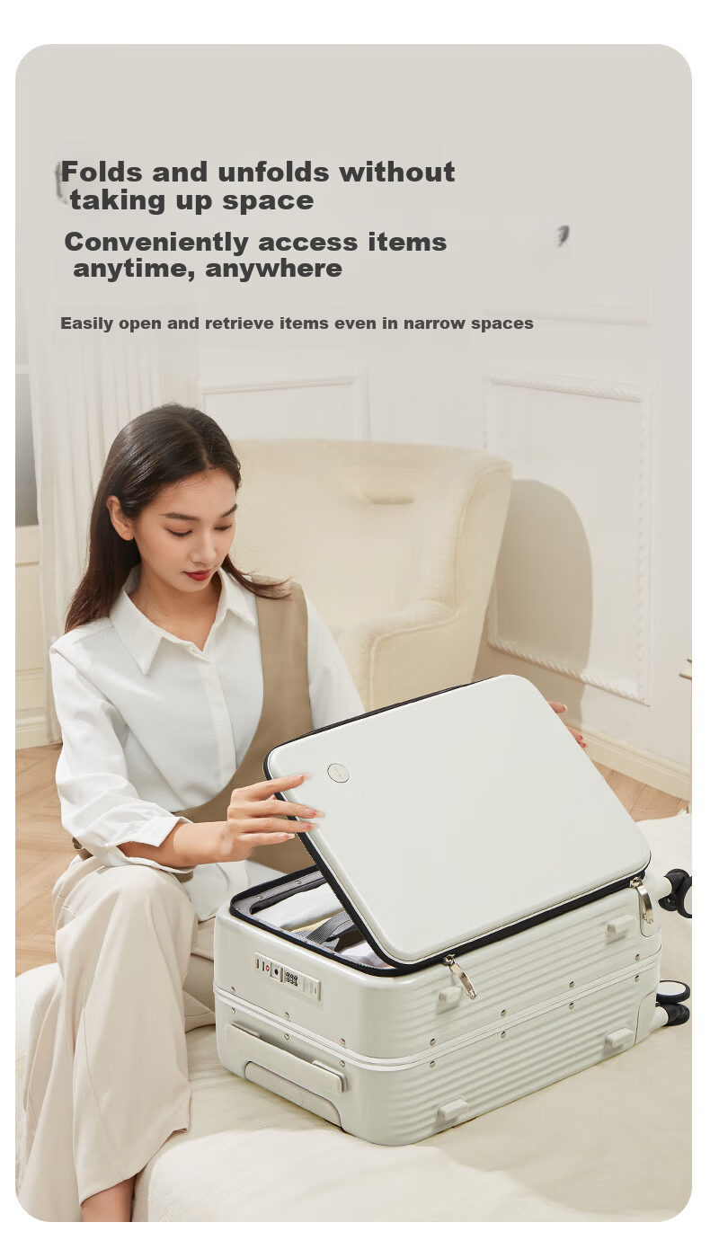 Mixi Multifunctional Aluminum Frame Trolley Luggage Large Capacity Side-Opening Travel Suitcase Men Women 20-inch Smoke White 12