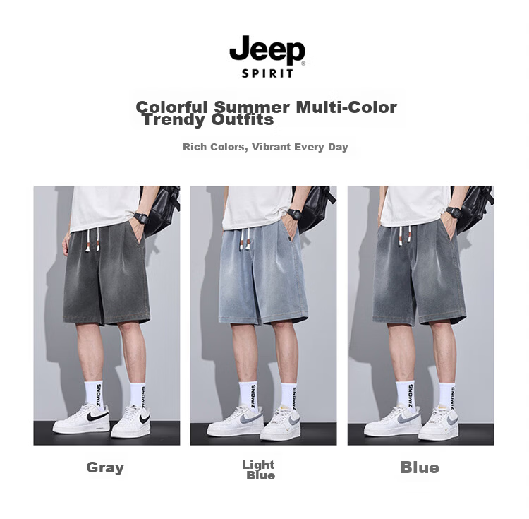 JEEP SPIRIT Men's Summer Thin Ice Silk Casual Shorts Loose Straight American Style Five-Point Pants Dark Gray L 5