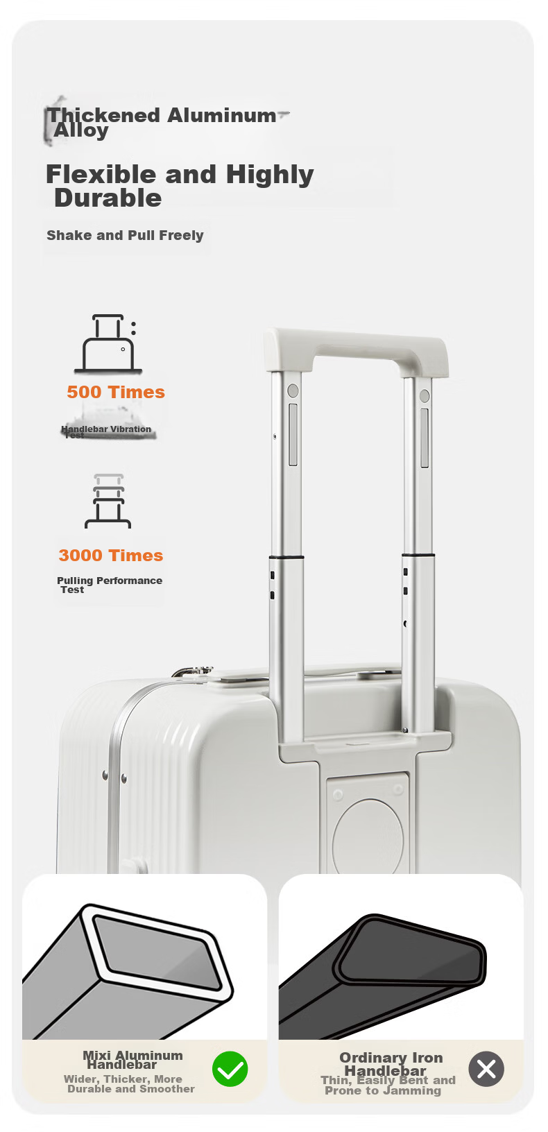 Mixi Multifunctional Aluminum Frame Trolley Luggage Large Capacity Side-Opening Travel Suitcase Men Women 20-inch Smoke White 19