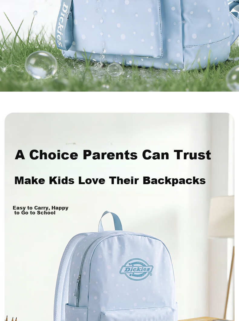 Dickies Women's Backpack Student Campus Commuter Lightweight 2026 New Fashion Large Capacity Laptop Bag Blue and White Polka Dot 10