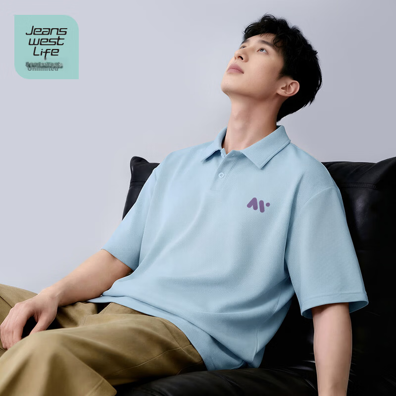 JEANSWEST LIFE Men's Summer Waffle Short Sleeve Polo Shirt Loose Fit Drop Shoulder Slim Fit Father's Day Gift 13