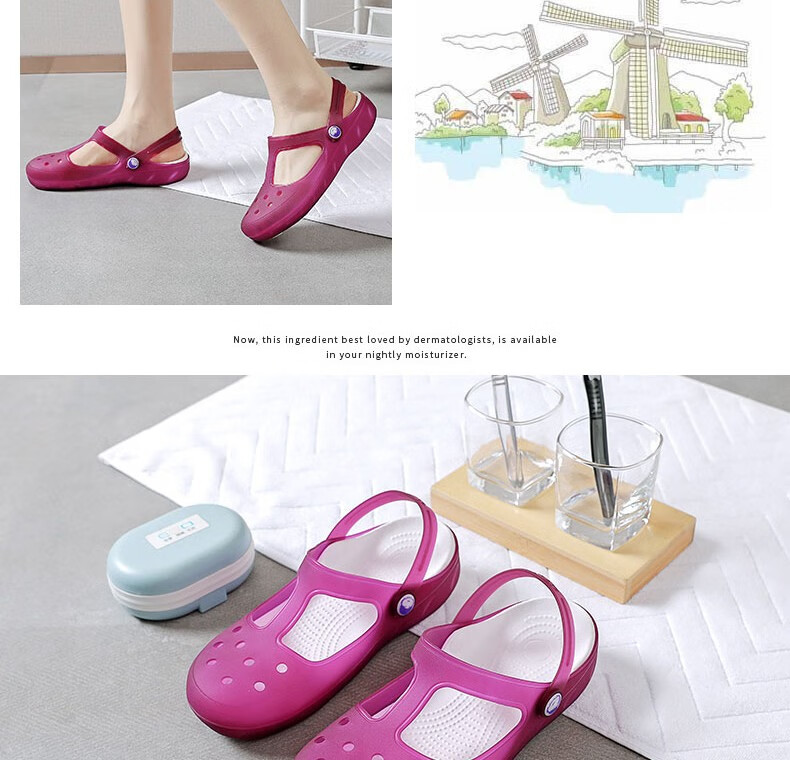 Huameijianbu Women's Perforated Shoes, Non-Slip Closed-Toe Sandals, Beach Shoes, Soft Jelly Shoes, HM2136, Light Purple, Size 38 11