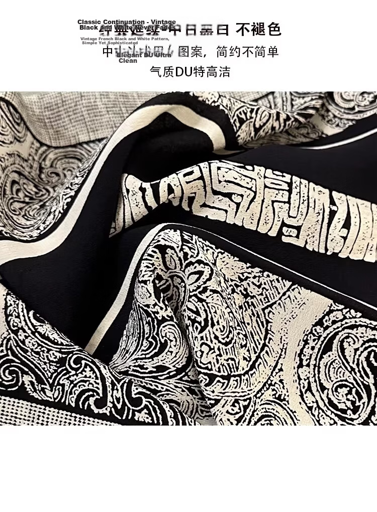 Lagur French Vintage Classic High-End Black and White 100% Mulberry Silk Square Scarf Versatile Neck Scarf for Women 10