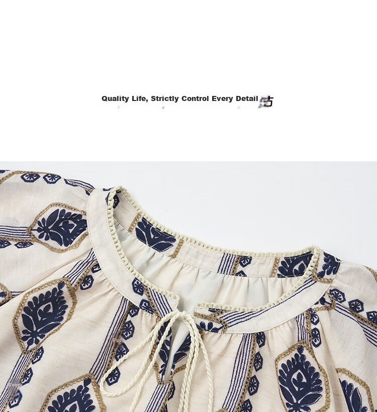 Demana [Vacation Choice] Summer Ethnic Style Printed V-Neck Tassel Tie Loose Slim Shirt for Women Premium Feel 12