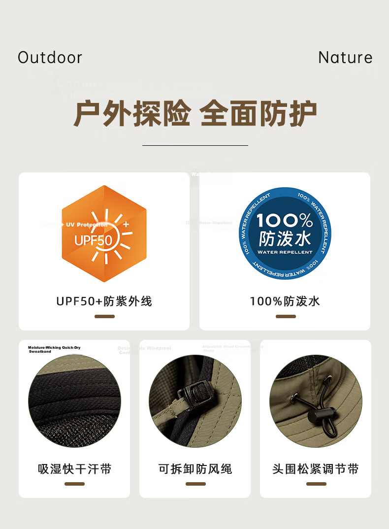 TOPEX Outdoor Wide Brim Hiking Hat for Men Summer Mountaineering Fishing UV Protection Breathable Quick-Dry Bucket Hat 3