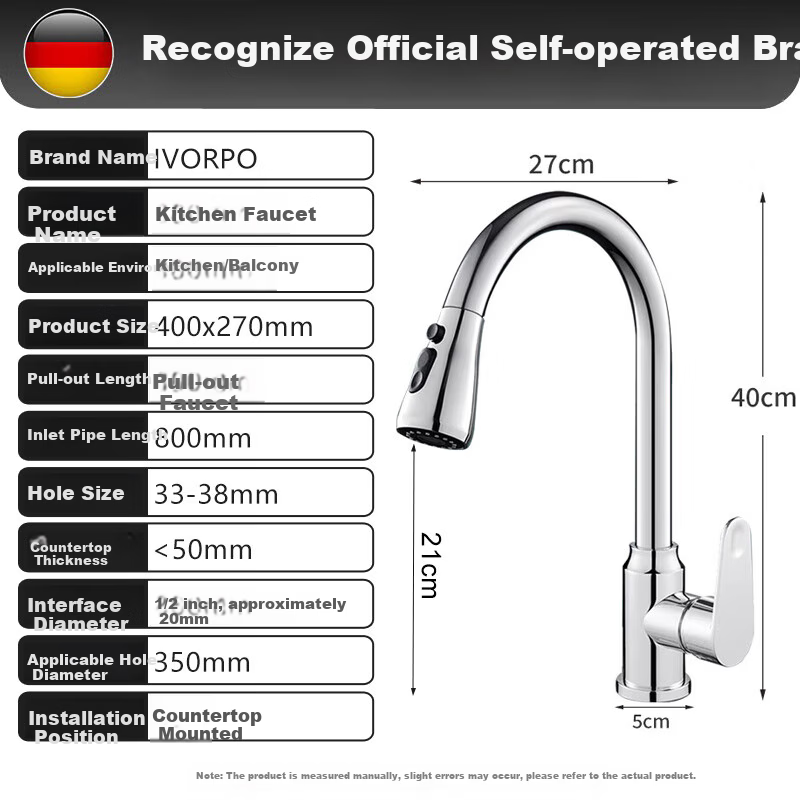IVORPO [Germany] All-Copper Kitchen Pull-Out Faucet Hot and Cold Two-in-One Rotatable Sink Stretchable Swivel Faucet