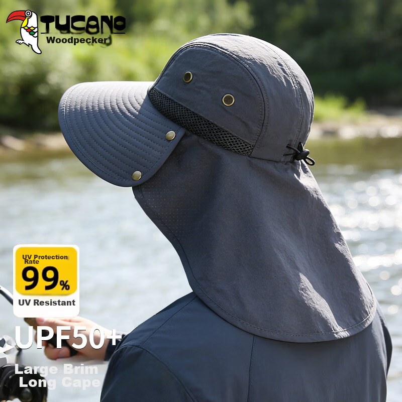 TUCANO Men's Summer Sun Protection Hat Outdoor Fishing UV Protection Sun Hat Neck Guard Large Brim Bucket Hat