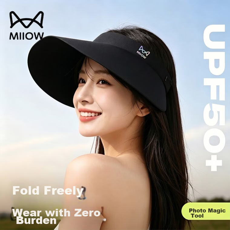 Miiow 2026 New Women's Sun Protection Hat Large Brim Summer Ice Silk Open-Top Sunshade Hat UV Protection Brightening Sun Hat