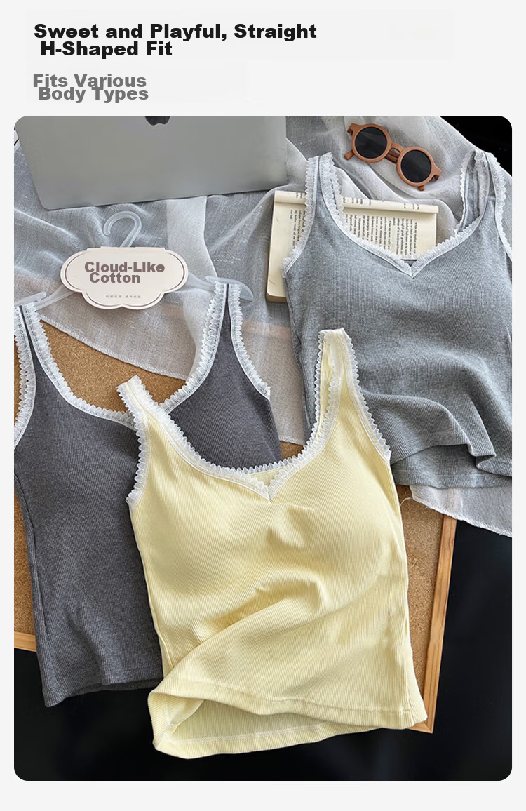 FitonTon Women's Padded Lace Splice U-Back Sports Bra Tank Top Integrated Innerwear Outerwear 6