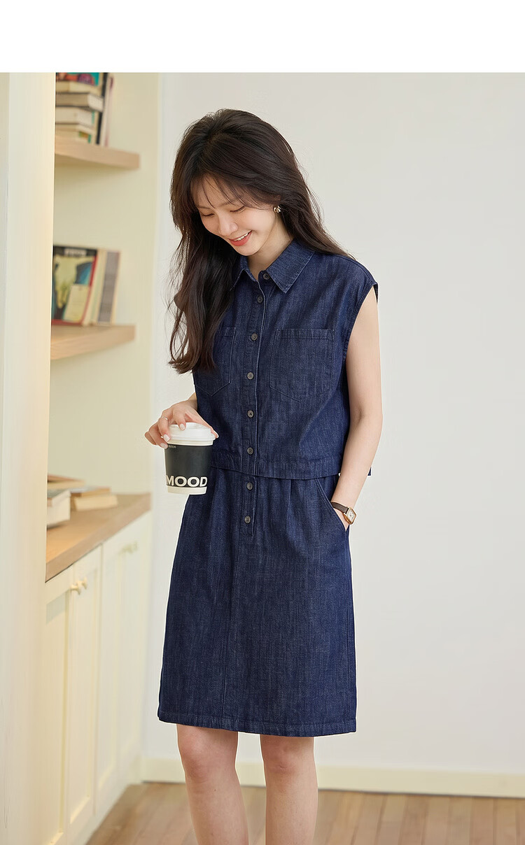 Demana Denim Cloud Oxygen Summer Vintage Faux Two-Piece Sleeveless Collared Petite Denim Dress for Women Premium Feel 4
